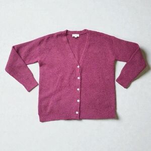 Loft Outlet Rhinestone Button Front Cardigan Sweater Soft Cozy VNeck Dark Pink M